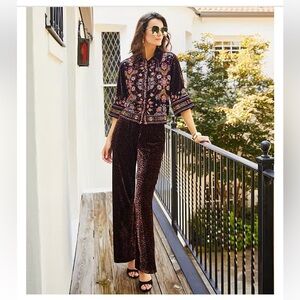 NWT JOHNNY WAS Coordinating Leopard Print Velvet Wide Leg Pants